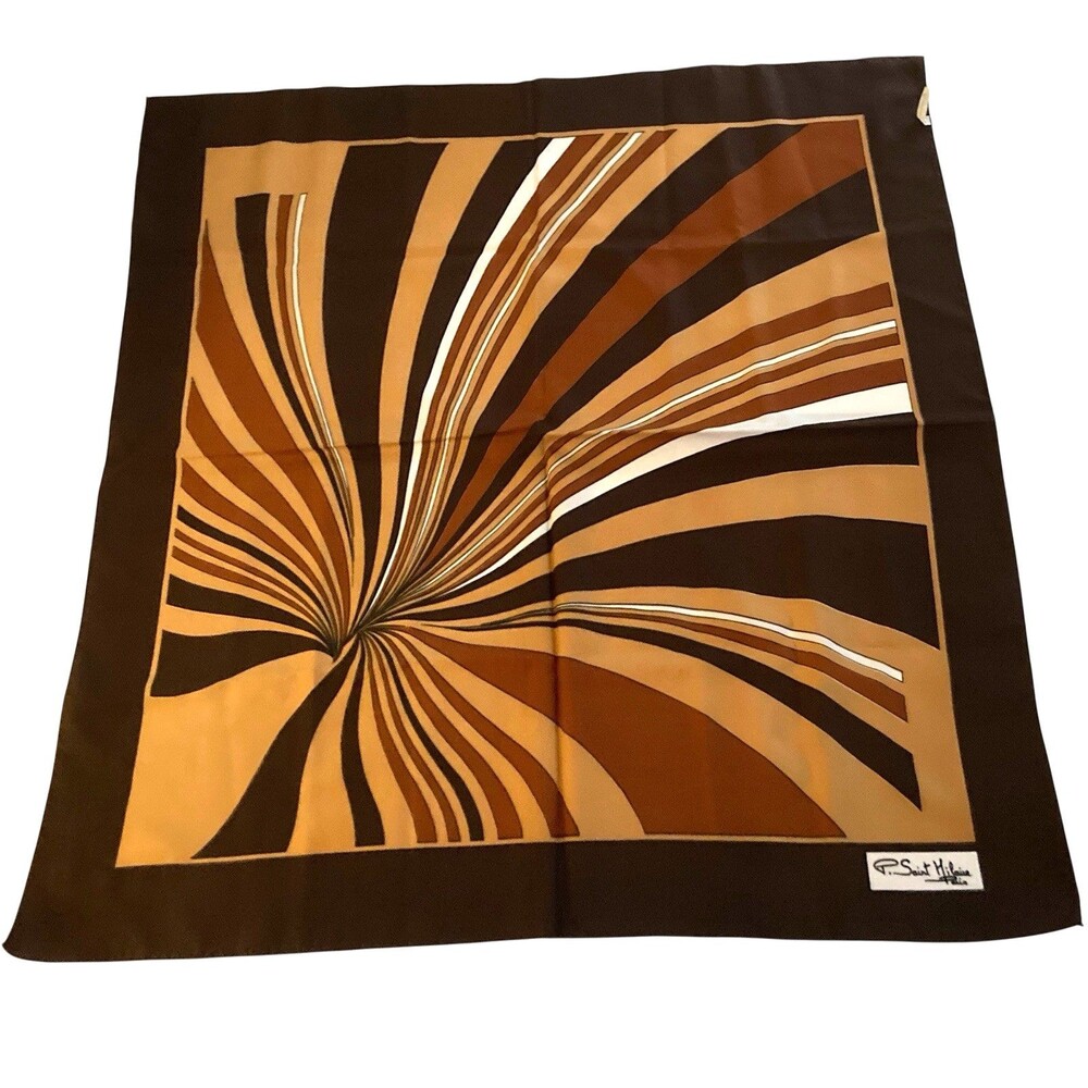 Vintage P Saint Hilaire Paris Scarf Abstract Swirl Brown Orange 29" Square